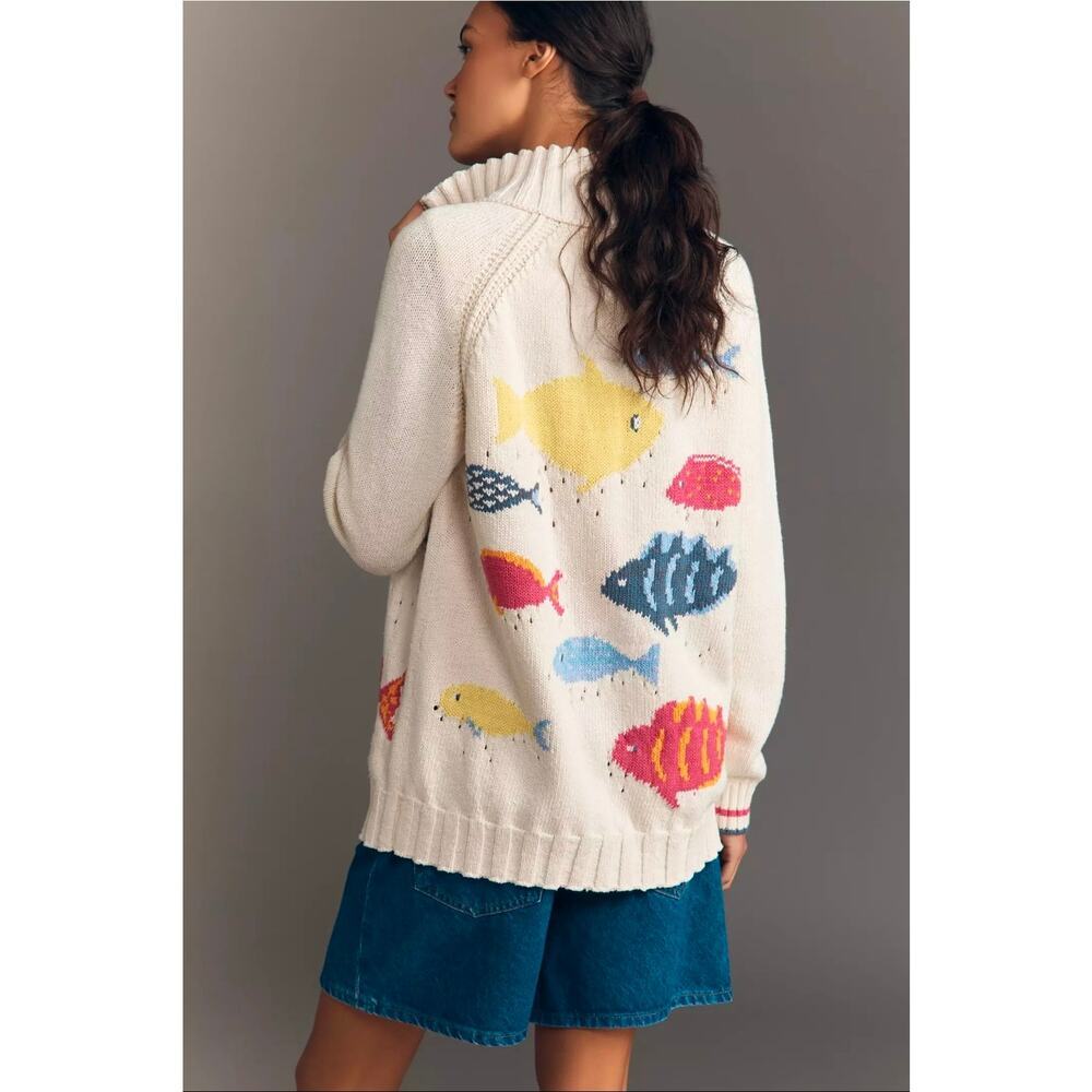 NWT Anthropologie Pilcro Fish Icon Zip-Up Sweater. Size S. Retails $228 - Picture 2 of 10